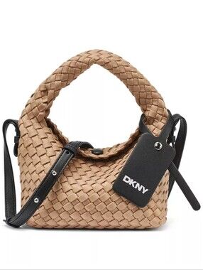 DKNY Woven Hobo Bag in Tan with Black Trim/ BNWT